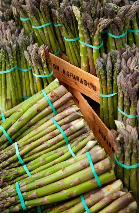 Asparagus Recipes: Asparagus is often displayed standing upright, in a refrigerated area of the produce section. The ends may also be submerged in water. This keeps it as fresh as possible, since asparagus starts to lose flavor as soon as it's picked.