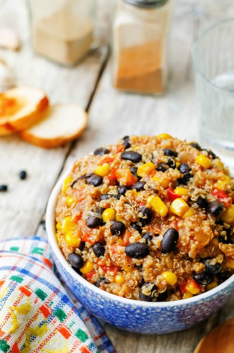 Quinoa, corn, and black beans are a great combination of ingredients for vegetarian chili