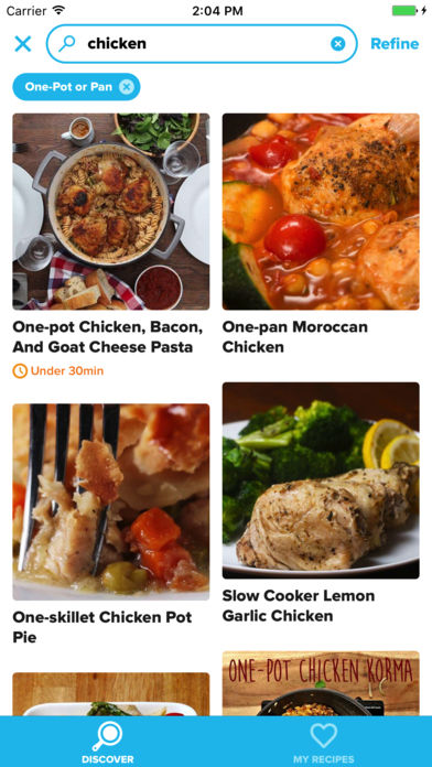 3 Cooking Apps to Download Before Dinner: The Tasty app search function lets you filter recipes by various criteria like One-Pot or Pan, 30 Minutes or Less, Casual Party, Date Night, and much more.