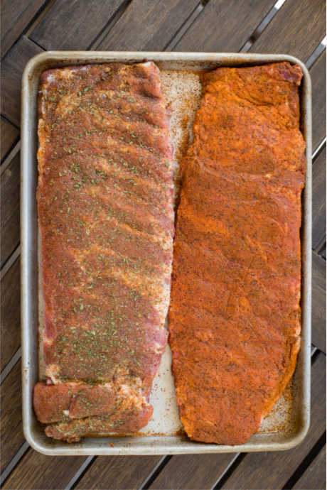 Dry Rub Recipes: Apply a dry rub to your meat by sprinkling it on and patting it down. You don’t actually need to rub it into the meat, but be sure all surfaces are covered.