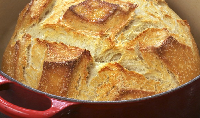 Bake bread in a Le Creuset enameled cast iron Dutch oven