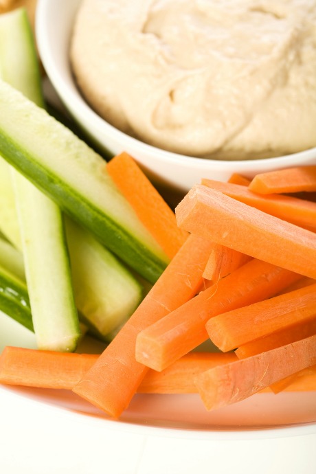 After School Snack Ideas: Make your own hummus or buy a container at the grocery store, and serve with your kids’ favorite raw veggies