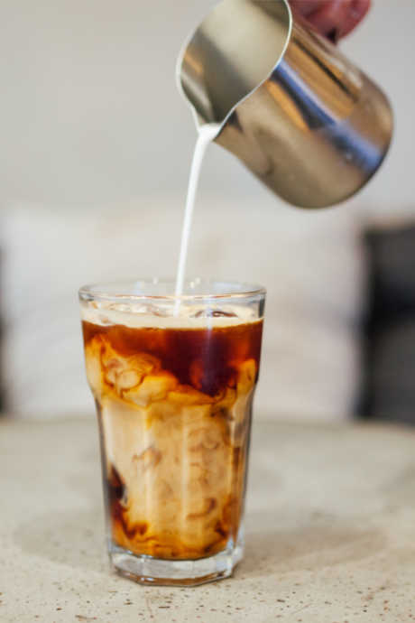 Iced Coffee: While you can drink iced coffee that’s only coffee and ice, we prefer it sweet and creamy. There are lots of options for adding to your coffee: milk, half-and-half, cream, oat and nut milks, and coconut milk, just to start.