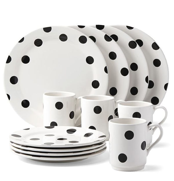 Festive Dinnerware: The Kate Spade Deco Dot collection can be fun to mix and match.