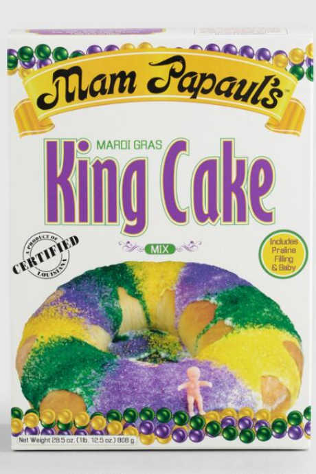 King Cake: Make your own king cake with mix you can get at Cost Plus World Market, either at a store nearby or online. Stock up on frosting and sprinkles. It even comes with a plastic baby.