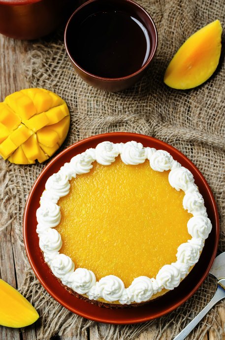 Use frozen mango chunks or fresh mango to make the mousse. While you can pipe whipped cream rosettes on top, we think it would be fun to pipe the Greek letter pi instead.