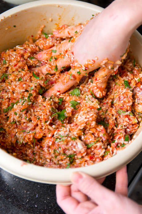 Homemade Meatballs: Stirring your seasonings, meat, breadcrumbs, and eggs with a spoon will ruin the texture of the meat. You really do need to use your hands to gently combine ingredients.