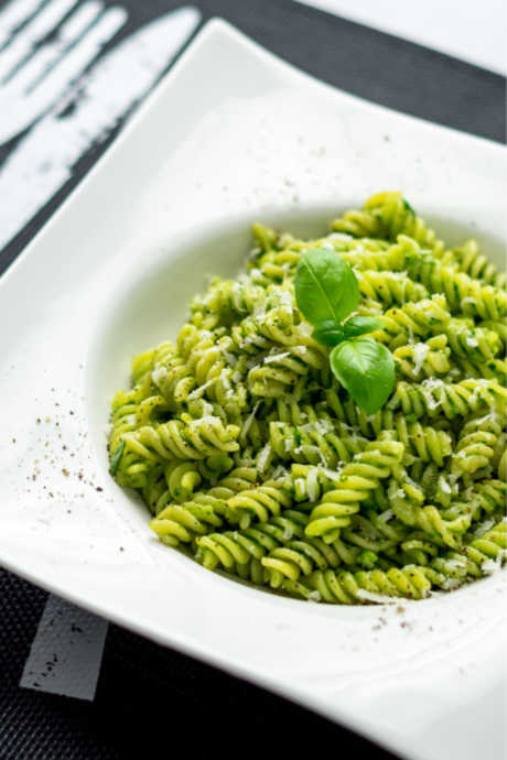 Pasta Salad: Pesto is a delicious way to sauce pasta salad. It should be thin enough to coat all the surfaces of your pasta. Add olive oil or even a little water to help extend its coverage.