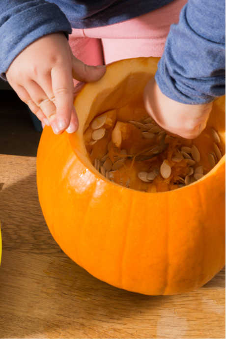 How to Roast Pumpkin Seeds: When you cut a hole in the top of your pumpkin for the lid, scoop out all of the seeds and set them aside. Your pumpkin seeds will still have some pulp attached. Rinse the seeds in a colander and remove the bits of pulp.