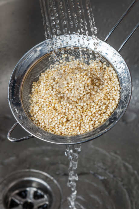 Quinoa Recipes: Quinoa seeds are coated with saponins, a substance which deters birds from eating them and can impart a bitter flavor if it’s not rinsed away before cooking.