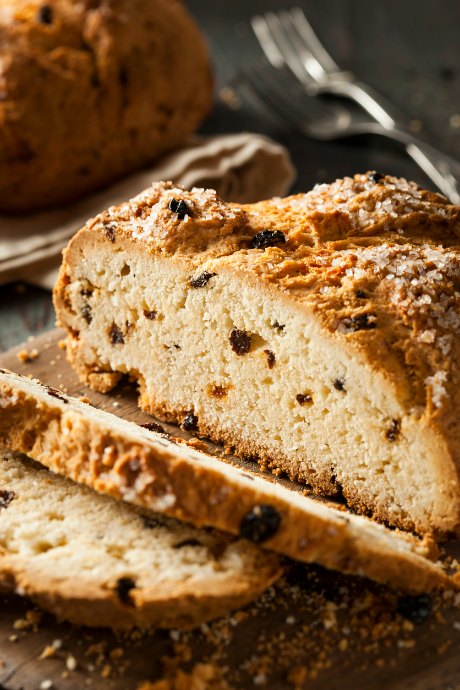 The kind of Irish soda bread we've made over the years is actually known as Spotted Dog. It includes raisins, an egg, and a couple tablespoons of sugar.