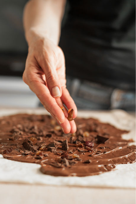 Chocolate Bark: Spread your chocolate on a baking sheet covered with parchment paper, using an offset spatula or icing knife.