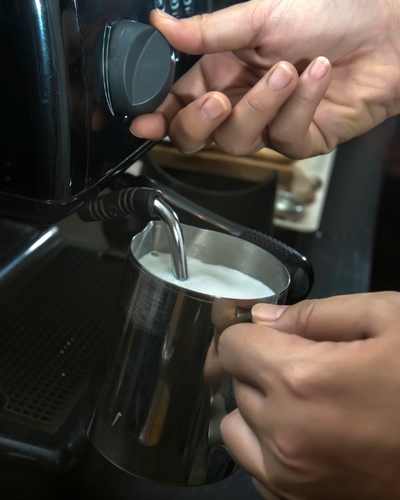 How to Make Latte Art: Be sure to steam the milk carefully. Keep the frothing wand below the surface of the milk, creating small bubbles as the milk heats up.