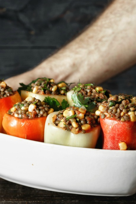 Lentils can add heft to stuffed peppers, whether as an addition to rice or quinoa or in place of them.