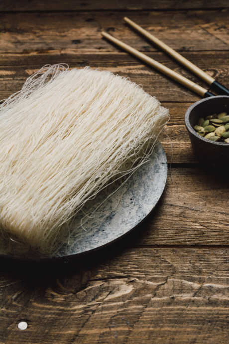 One option for cooking rice noodles is to place them in a heat-proof bowl and pour boiling water over them. Thinner rice noodles will take less time to cook than thicker flat ones.