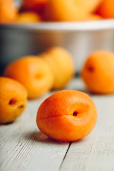 Apricots are smaller than peaches, with orange skin that’s more velvety than fuzzy. Nearly all of the apricots grown in the US come from California.