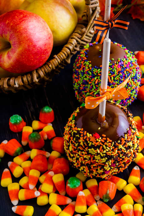 Easy Candy and Caramel Apples: One big reason you frequently see whole candy or caramel apples is the coating adheres well to apple skin. The skin is dry, and it keeps the candy or caramel coating away from the moisture inside the apple.