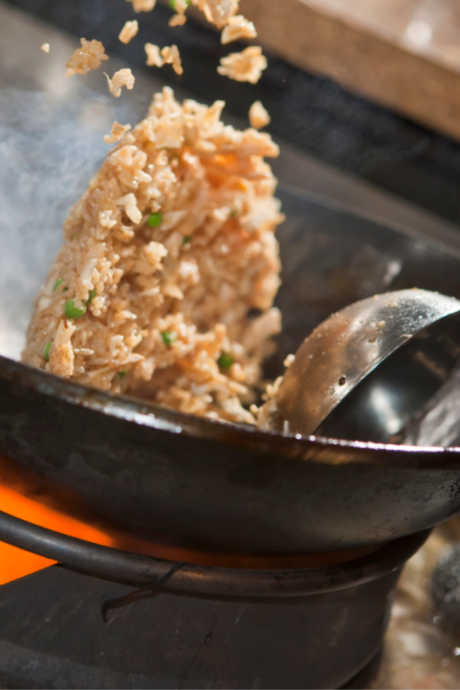 Fried Rice: While none of us has a wok burner in our home kitchen, if you have a gas stove, you can still get many of the benefits of cooking with a wok.