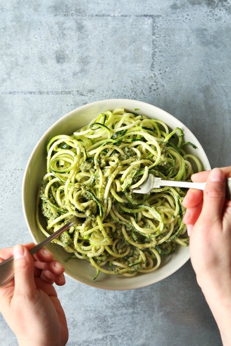 You can substitute zoodles for traditional pasta noodles to get even more vegetables into your diet.